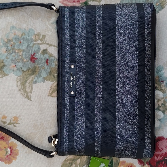Kate Spade Haven Lane Ramey Leather Black Glitter Stripe Crossbody Bag NWT - Picture 9 of 15